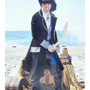Chasing Fireflies Men's Pirate Blue Brocade Halloween Costume Cosplay Jacket